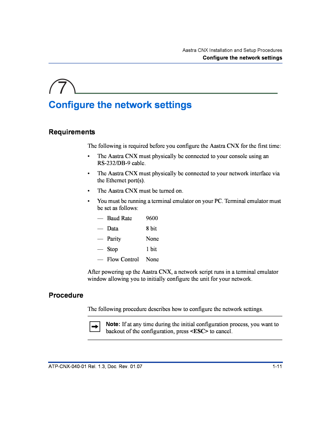 Aastra Telecom ATP-CNX-040-01 manual Configure the network settings, Requirements, Procedure 