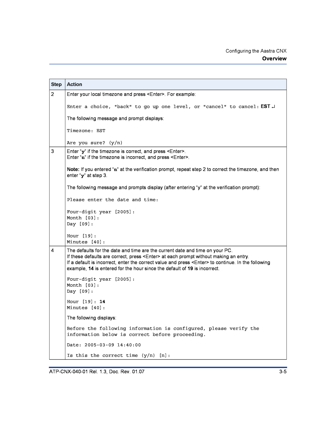 Aastra Telecom ATP-CNX-040-01 manual Overview, Step Action 