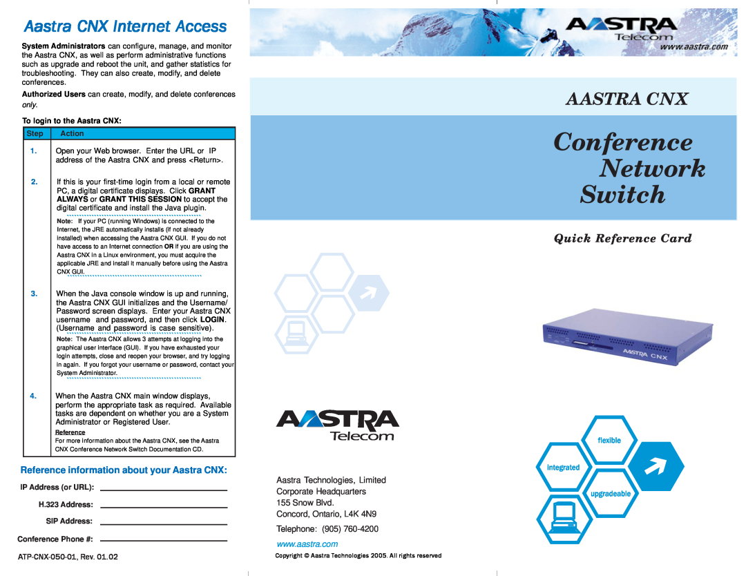 Aastra Telecom manual Reference information about your Aastra CNX, ATP-CNX-050-01, Rev, Conference Network Switch, only 