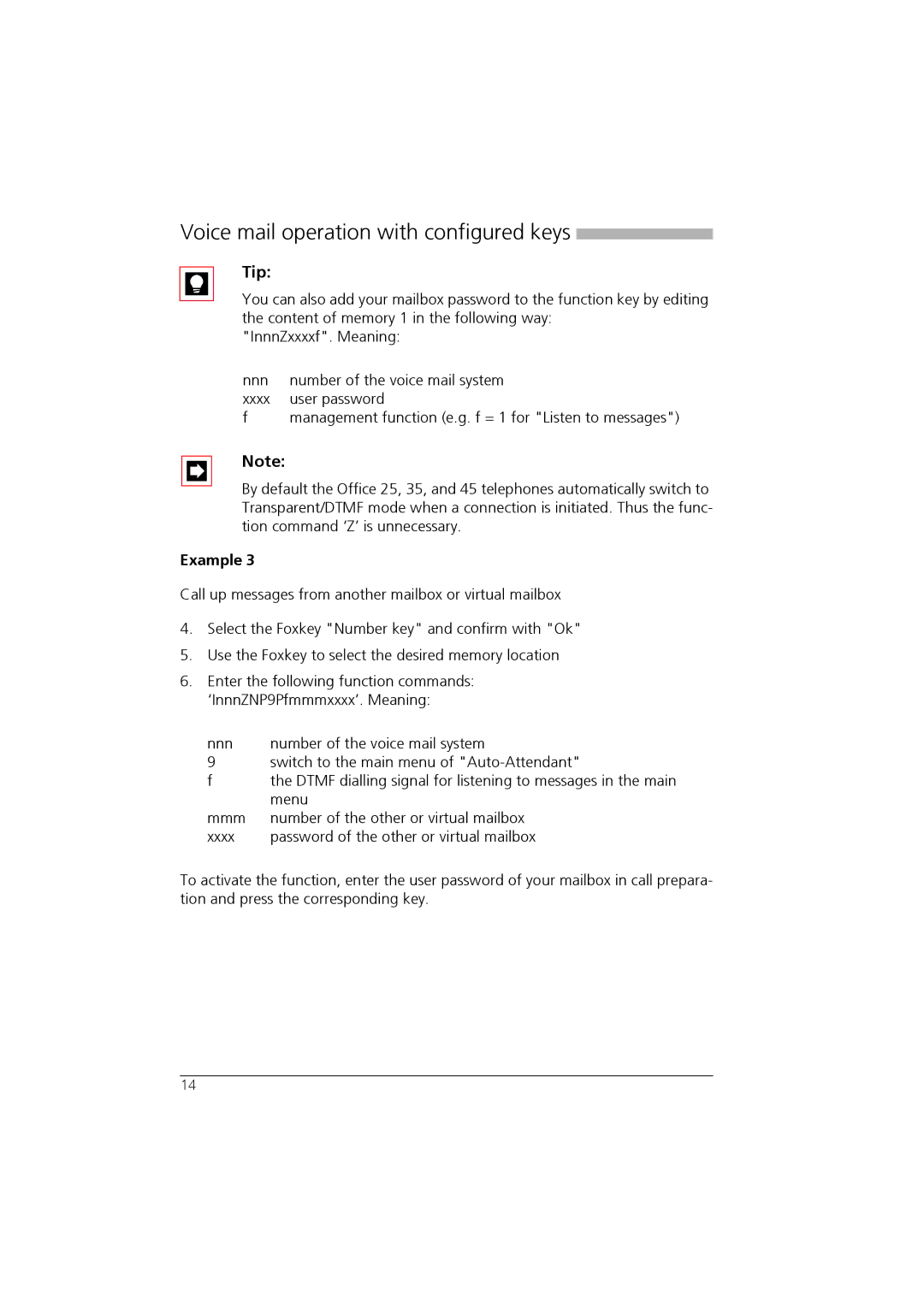 Aastra Telecom AVS 5150 manual Voice mail operation with configured keys 