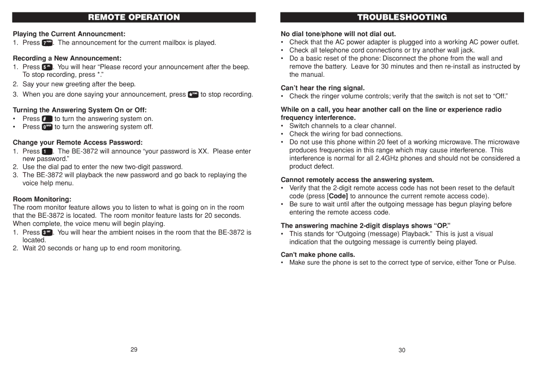 Aastra Telecom BE-3872 manual Troubleshooting 