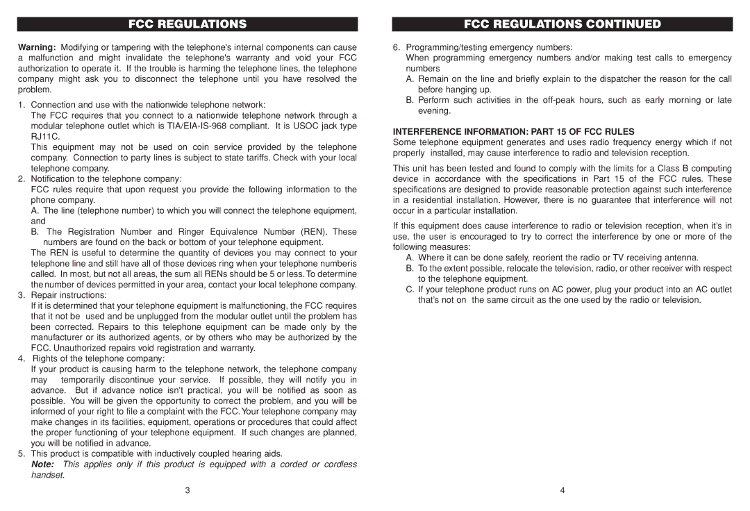 Aastra Telecom BE-3872 manual FCC Regulations, Interference Information Part 15 of FCC Rules 