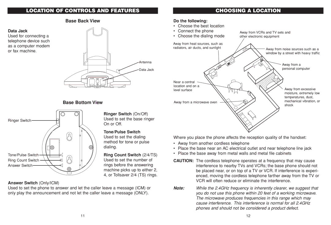 Aastra Telecom BE-3872 manual Location of Controls and Features Choosing a Location, Data Jack, Do the following 