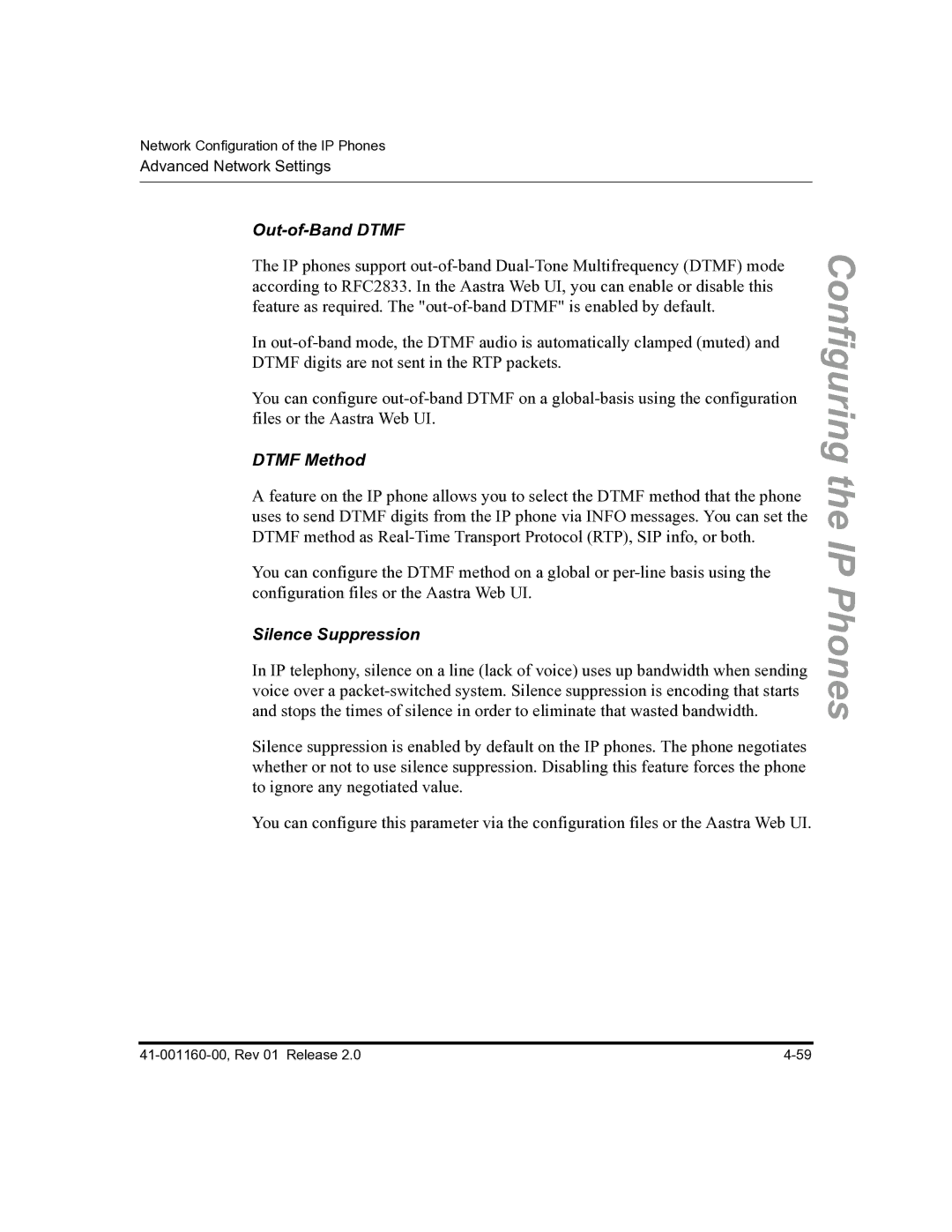 Aastra Telecom 57I C53I manual Out-of-Band Dtmf, Dtmf Method, Silence Suppression 