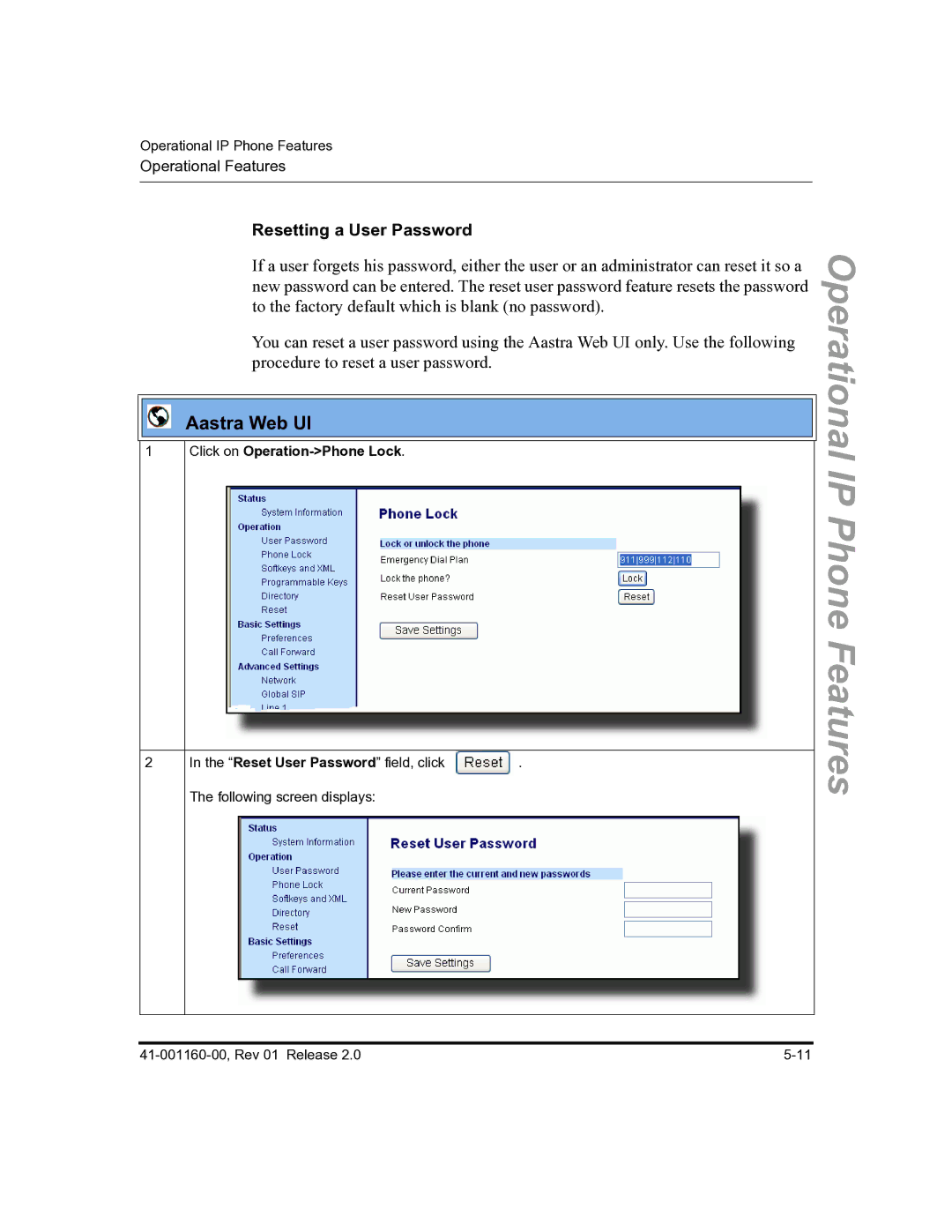 Aastra Telecom 57I C53I manual Resetting a User Password 