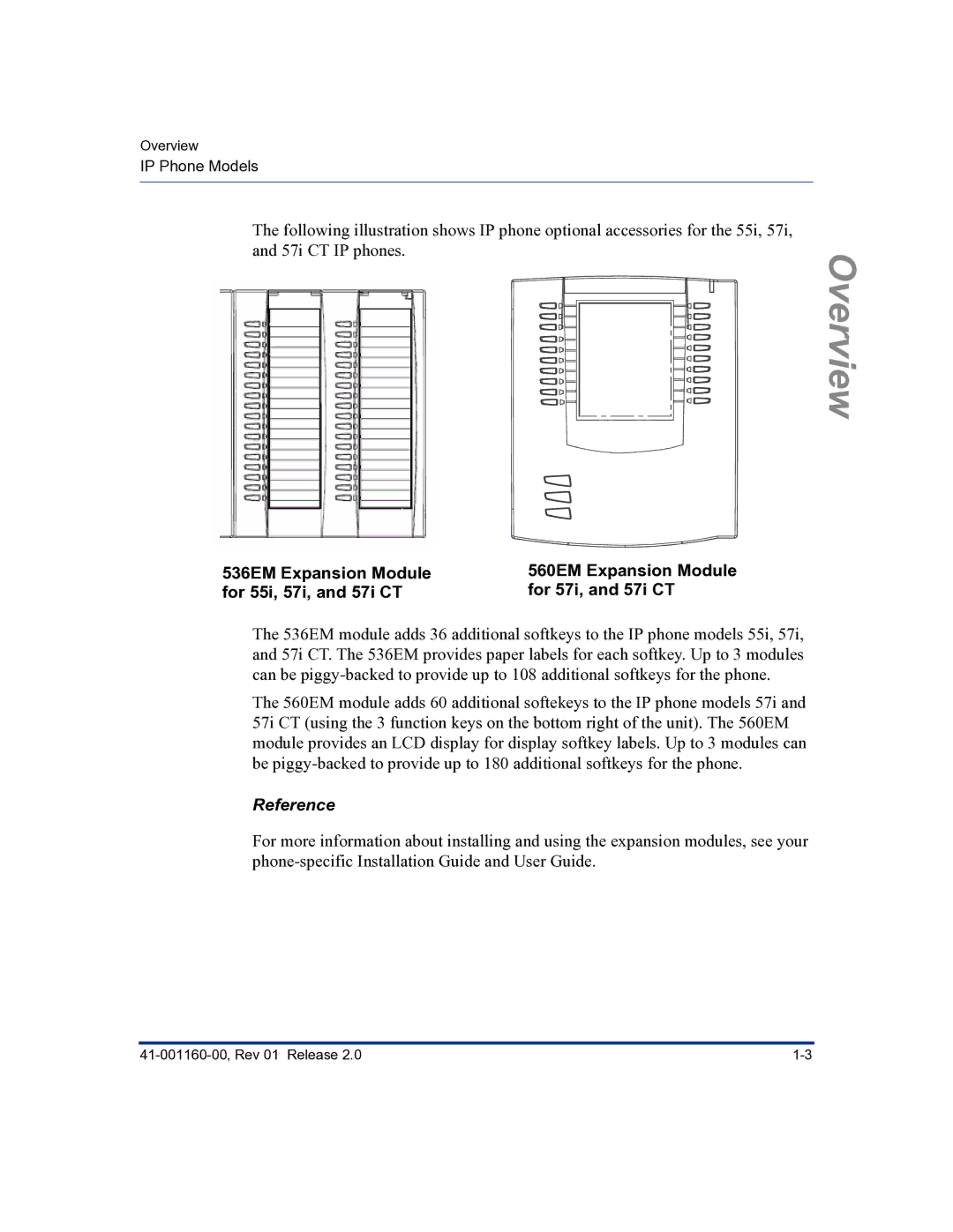 Aastra Telecom 57I C53I manual 536EM Expansion Module, For 55i, 57i, and 57i CT For 57i, and 57i CT, Reference 