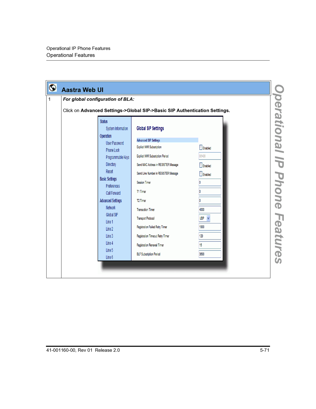 Aastra Telecom 57I C53I manual For global configuration of BLA 