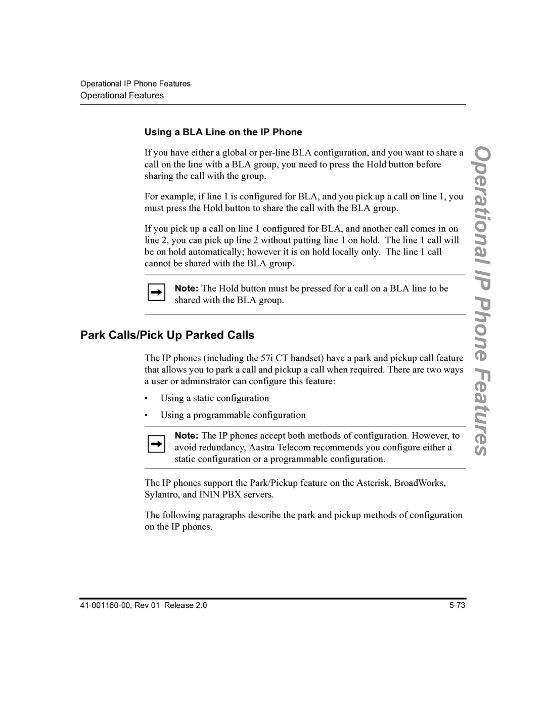 Aastra Telecom 57I C53I manual Park Calls/Pick Up Parked Calls, Using a BLA Line on the IP Phone 