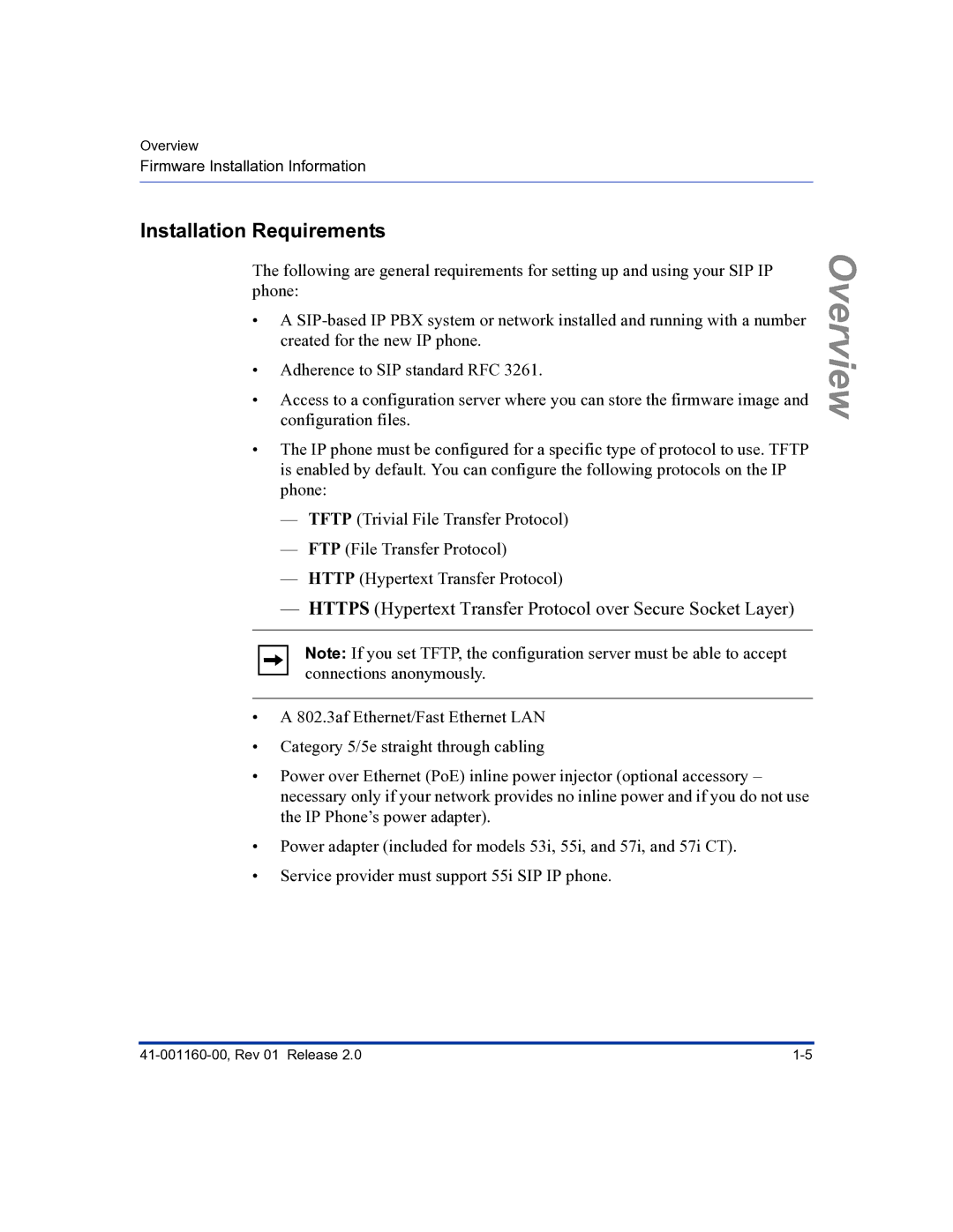 Aastra Telecom 57I C53I manual Installation Requirements, Https Hypertext Transfer Protocol over Secure Socket Layer 