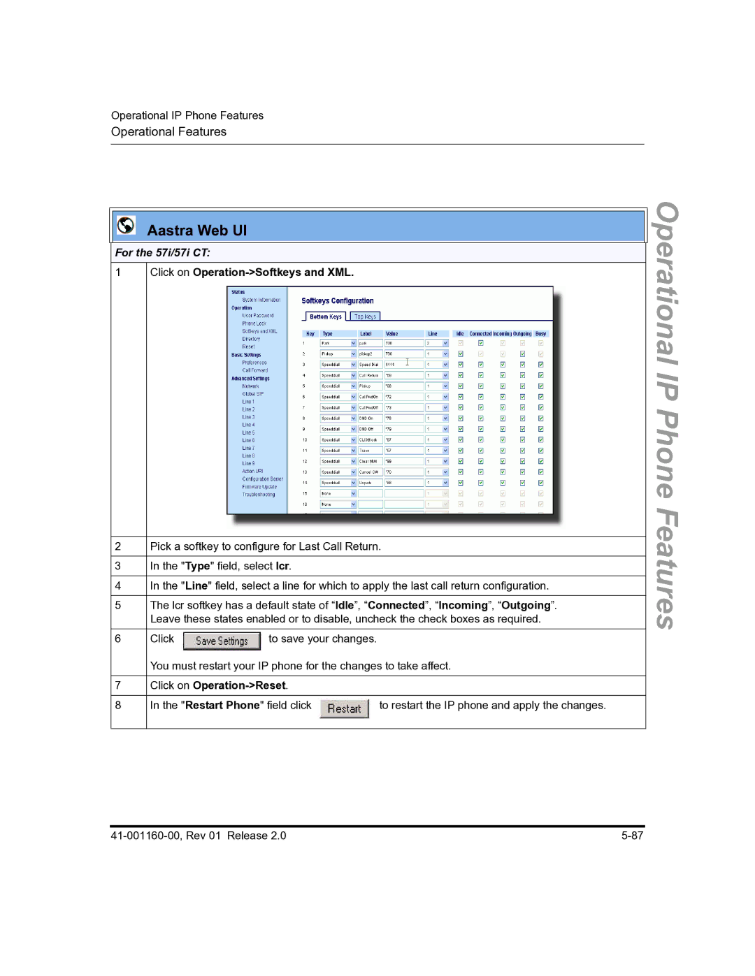 Aastra Telecom 57I C53I manual Operational IP Phone Features 