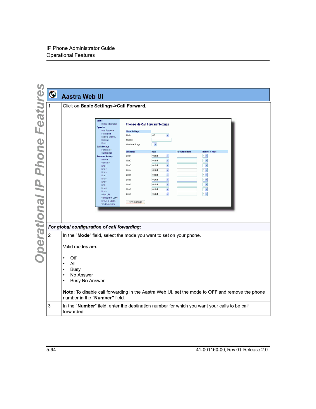 Aastra Telecom 57I C53I manual Click on Basic Settings-Call Forward 