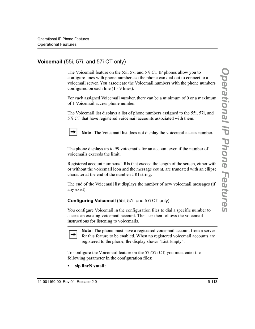 Aastra Telecom 57I C53I manual Voicemail 55i, 57i, and 57i CT only, Sip lineN vmail 