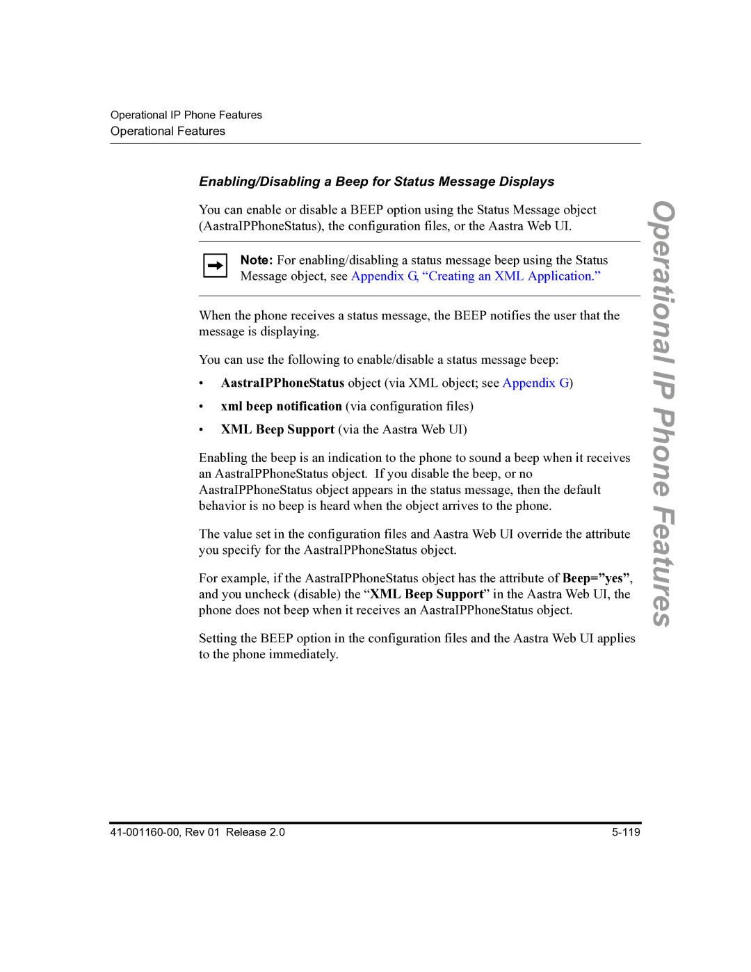 Aastra Telecom 57I C53I manual Enabling/Disabling a Beep for Status Message Displays 