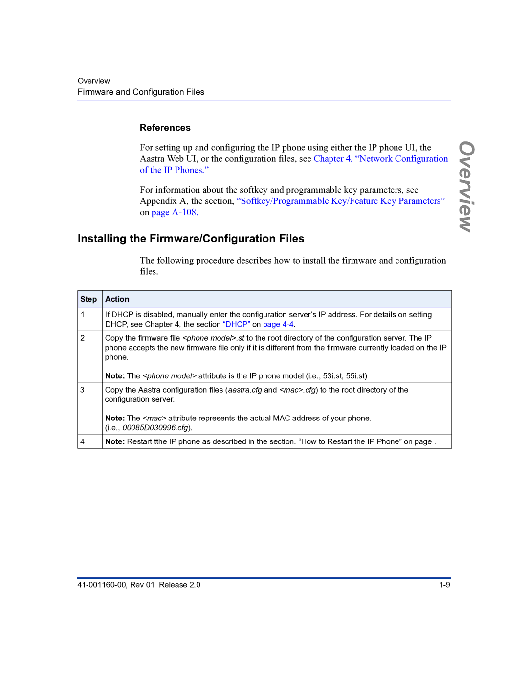 Aastra Telecom 57I C53I manual Installing the Firmware/Configuration Files, Step Action 