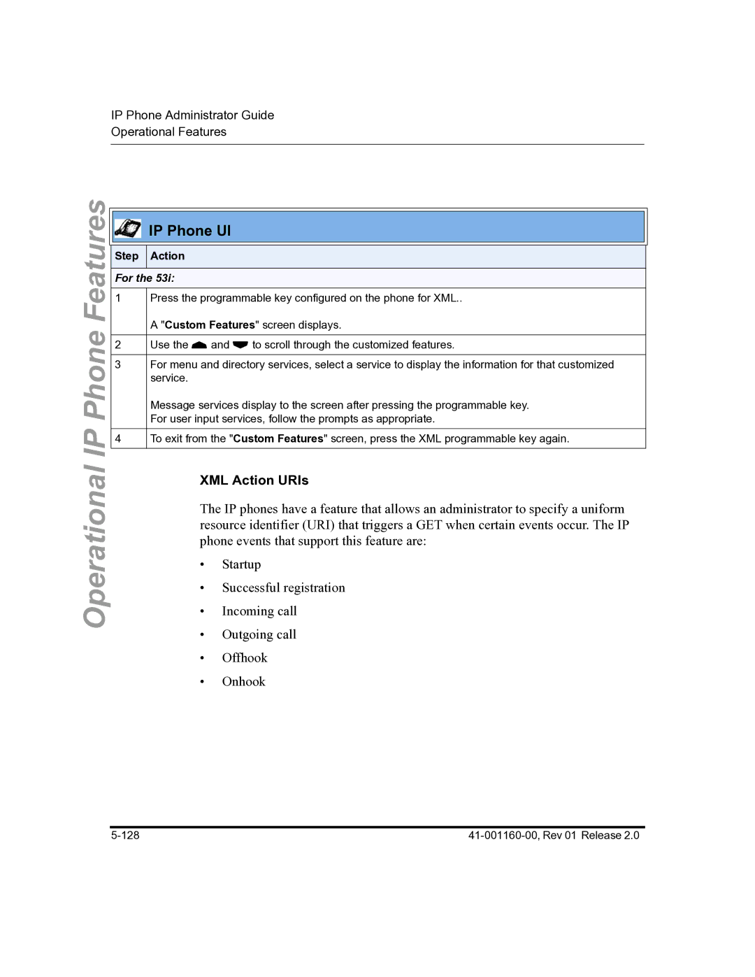 Aastra Telecom 57I C53I manual XML Action URIs, For 