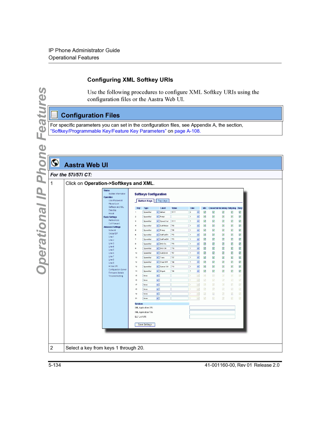 Aastra Telecom 57I C53I manual Configuring XML Softkey URIs, For the 57i/57i CT 