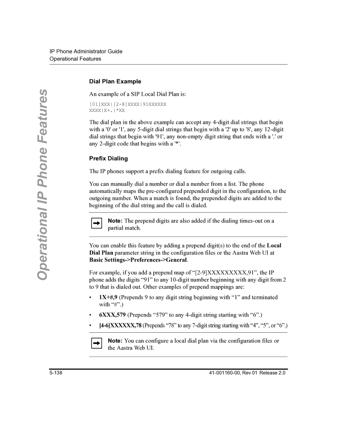 Aastra Telecom 57I C53I manual Dial Plan Example, Prefix Dialing 