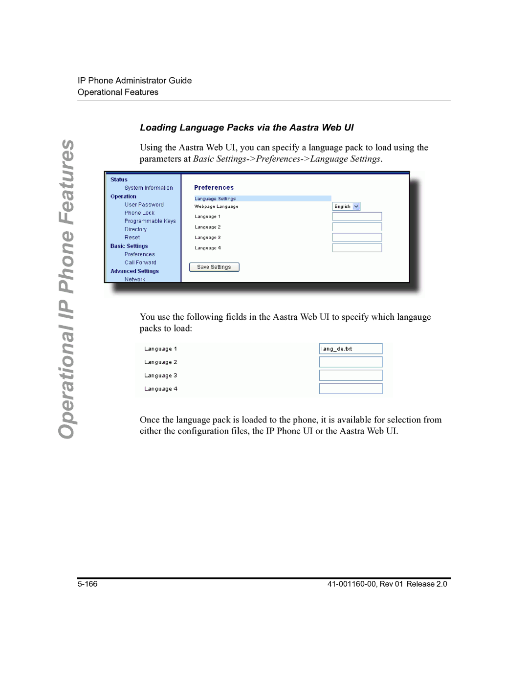 Aastra Telecom 57I C53I manual Loading Language Packs via the Aastra Web UI 