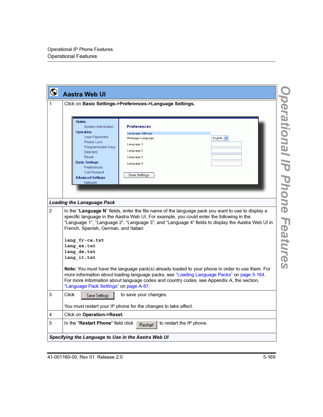 Aastra Telecom 57I C53I manual Click on Basic Settings-Preferences-Language Settings, Loading the Lanaguage Pack 