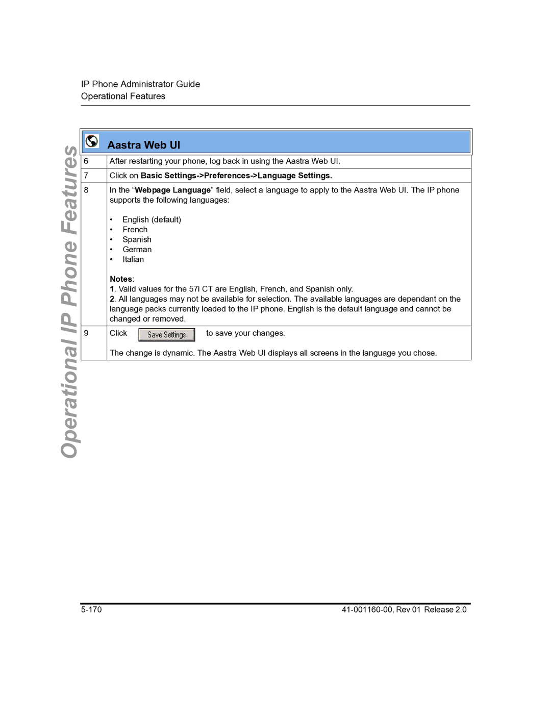 Aastra Telecom 57I C53I manual Supports the following languages 