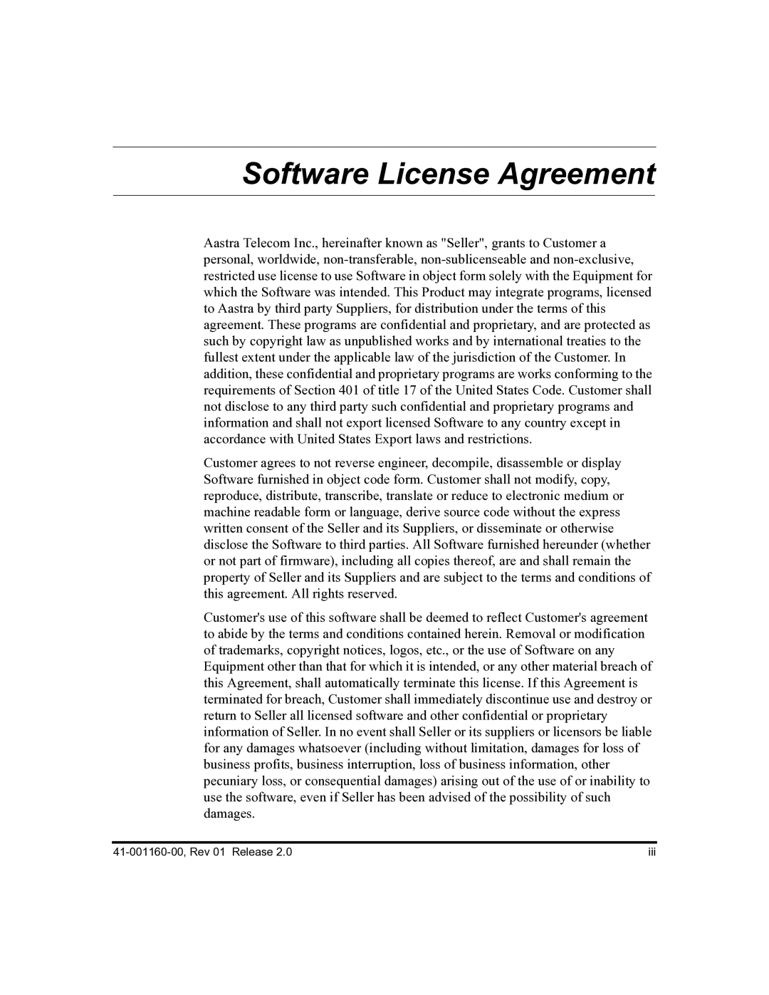 Aastra Telecom 57I C53I manual Software License Agreement 