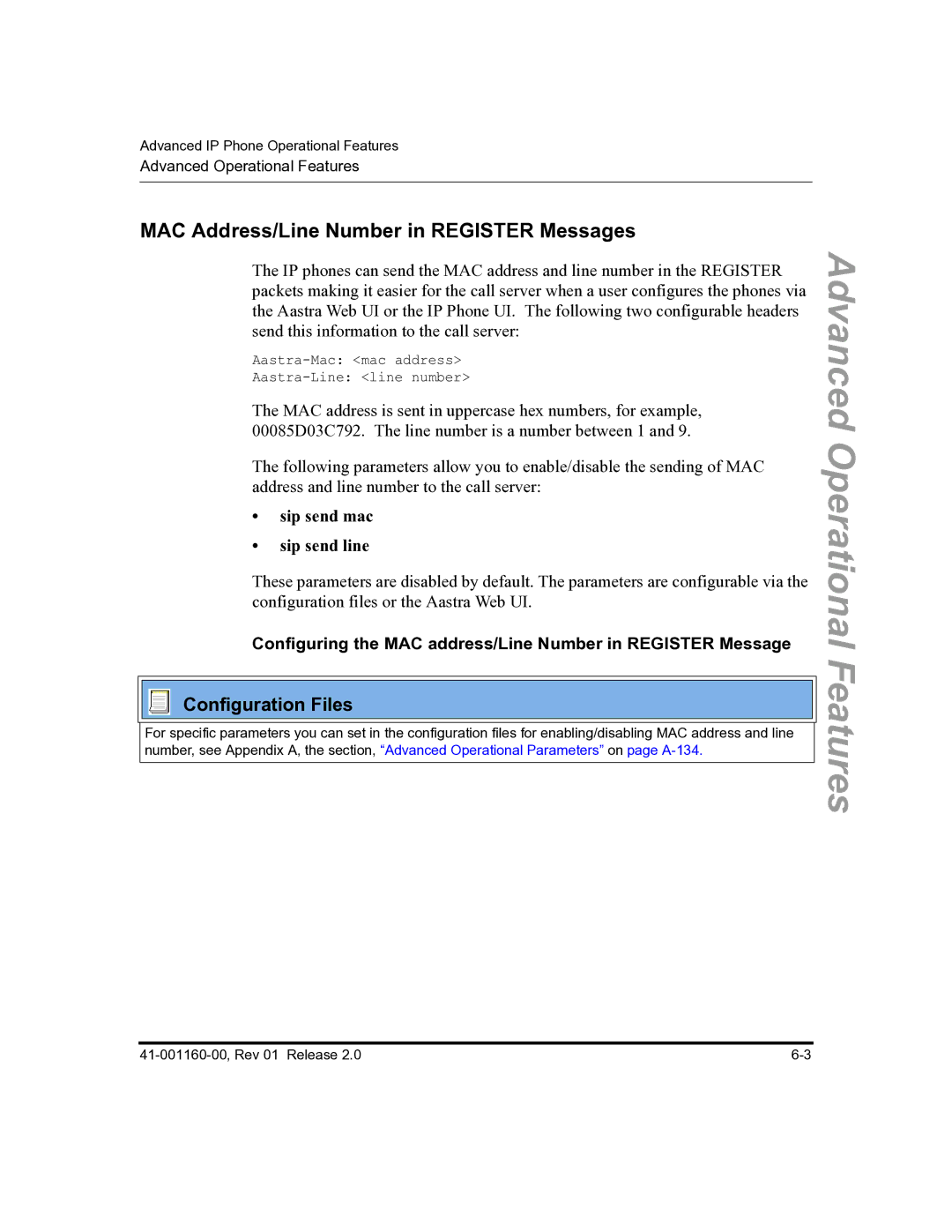Aastra Telecom 57I C53I manual MAC Address/Line Number in Register Messages, Sip send mac Sip send line 