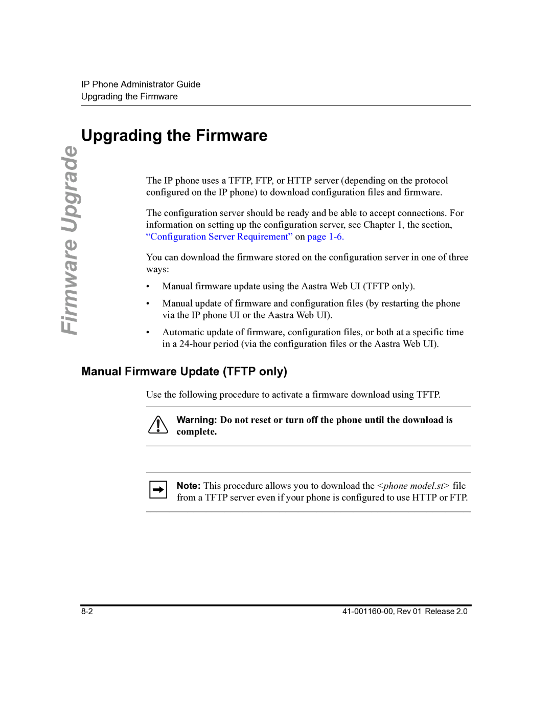 Aastra Telecom 57I C53I manual Upgrading the Firmware, Manual Firmware Update Tftp only 