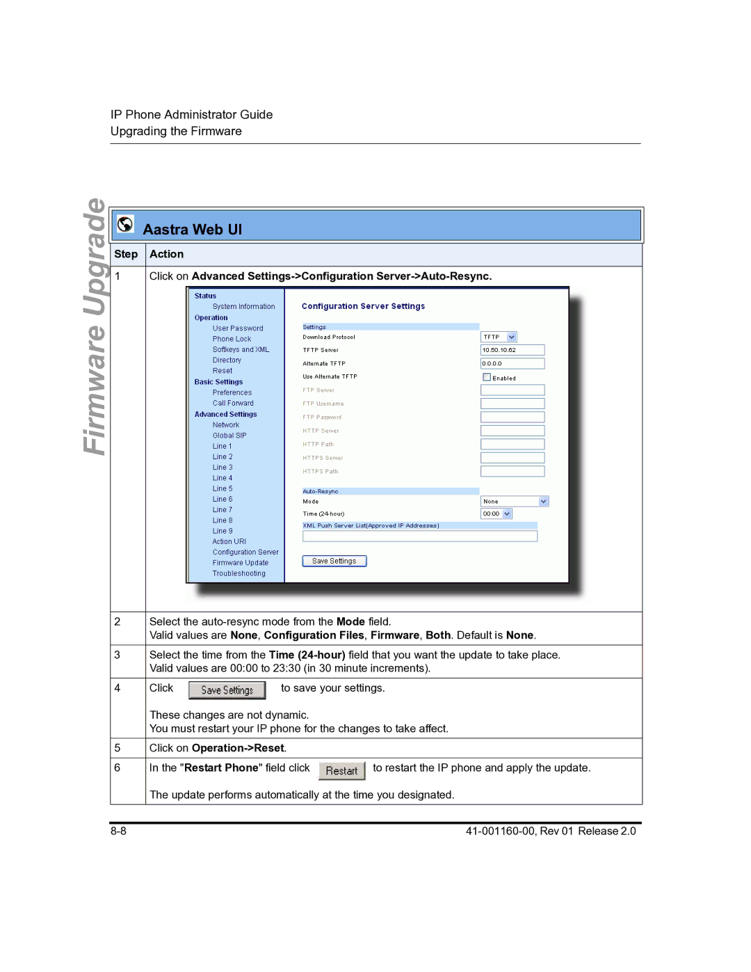 Aastra Telecom 57I C53I manual Select the auto-resync mode from the Mode field 