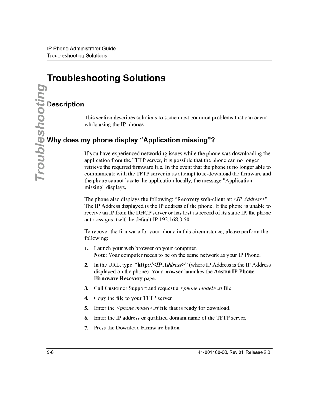 Aastra Telecom 57I C53I manual Troubleshooting Solutions, Why does my phone display Application missing? 