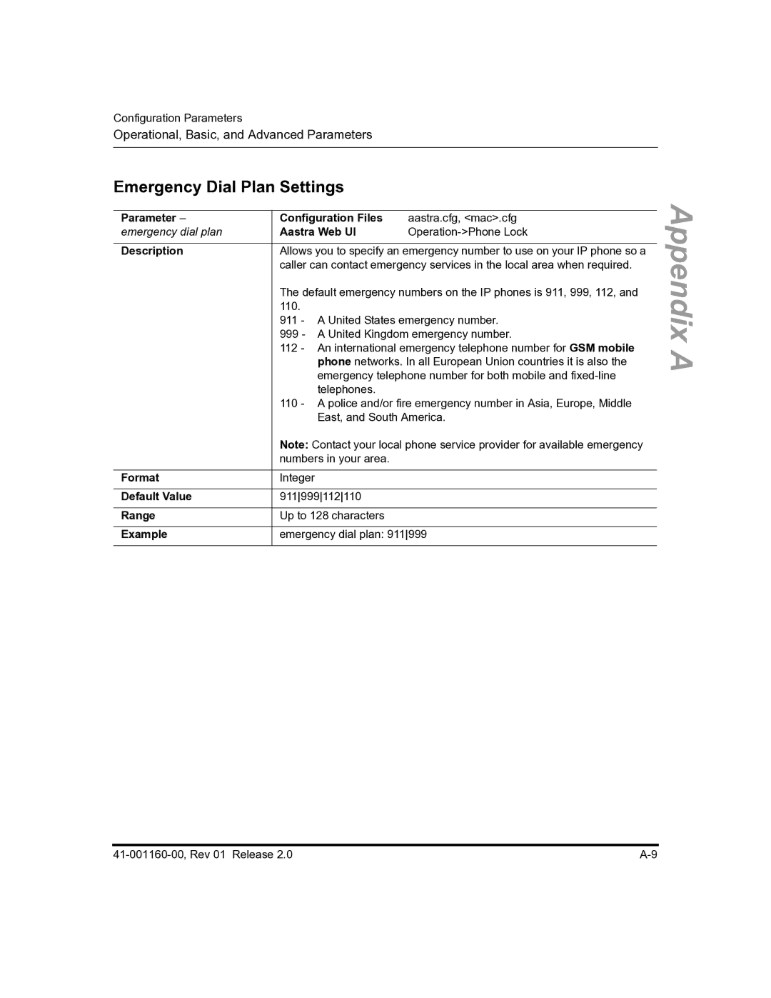 Aastra Telecom 57I C53I manual Emergency Dial Plan Settings 