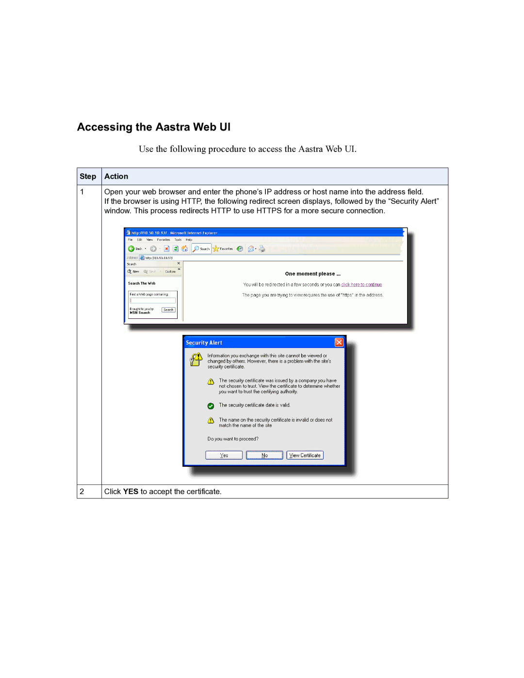 Aastra Telecom 57I C53I manual Accessing the Aastra Web UI, Use the following procedure to access the Aastra Web UI 