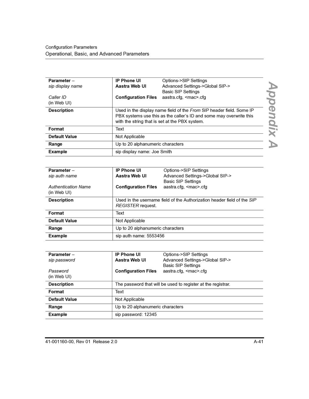 Aastra Telecom 57I C53I manual Sip display name 