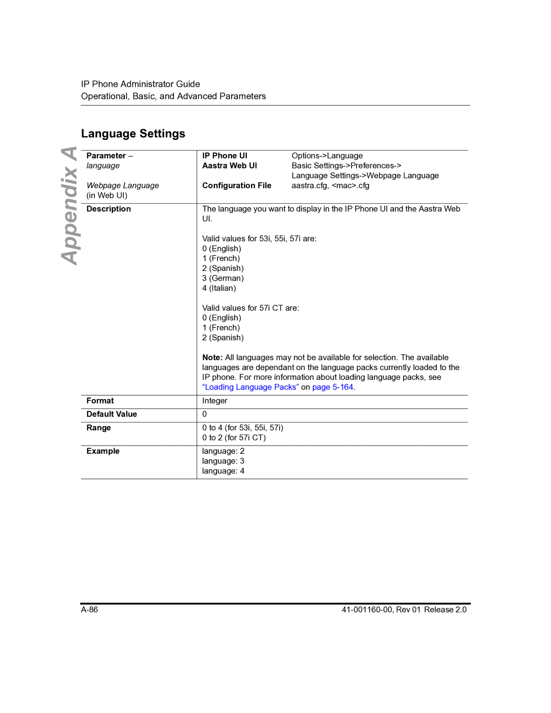 Aastra Telecom 57I C53I manual Language Settings, Configuration File 