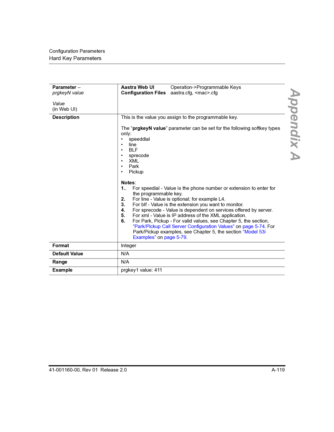 Aastra Telecom 57I C53I manual PrgkeyN value 