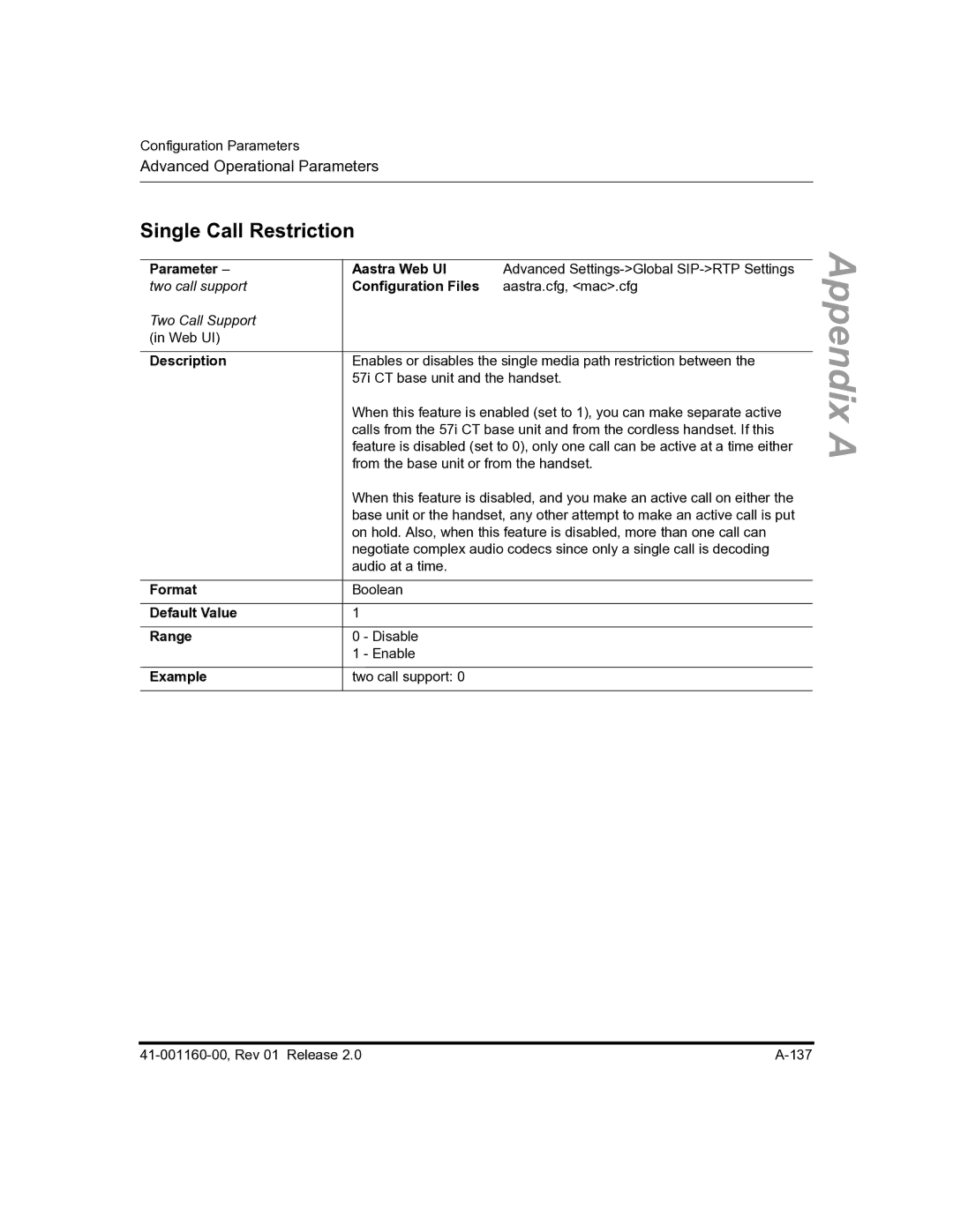 Aastra Telecom 57I C53I manual Single Call Restriction 