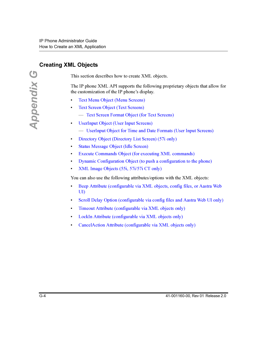 Aastra Telecom 57I C53I manual Creating XML Objects 