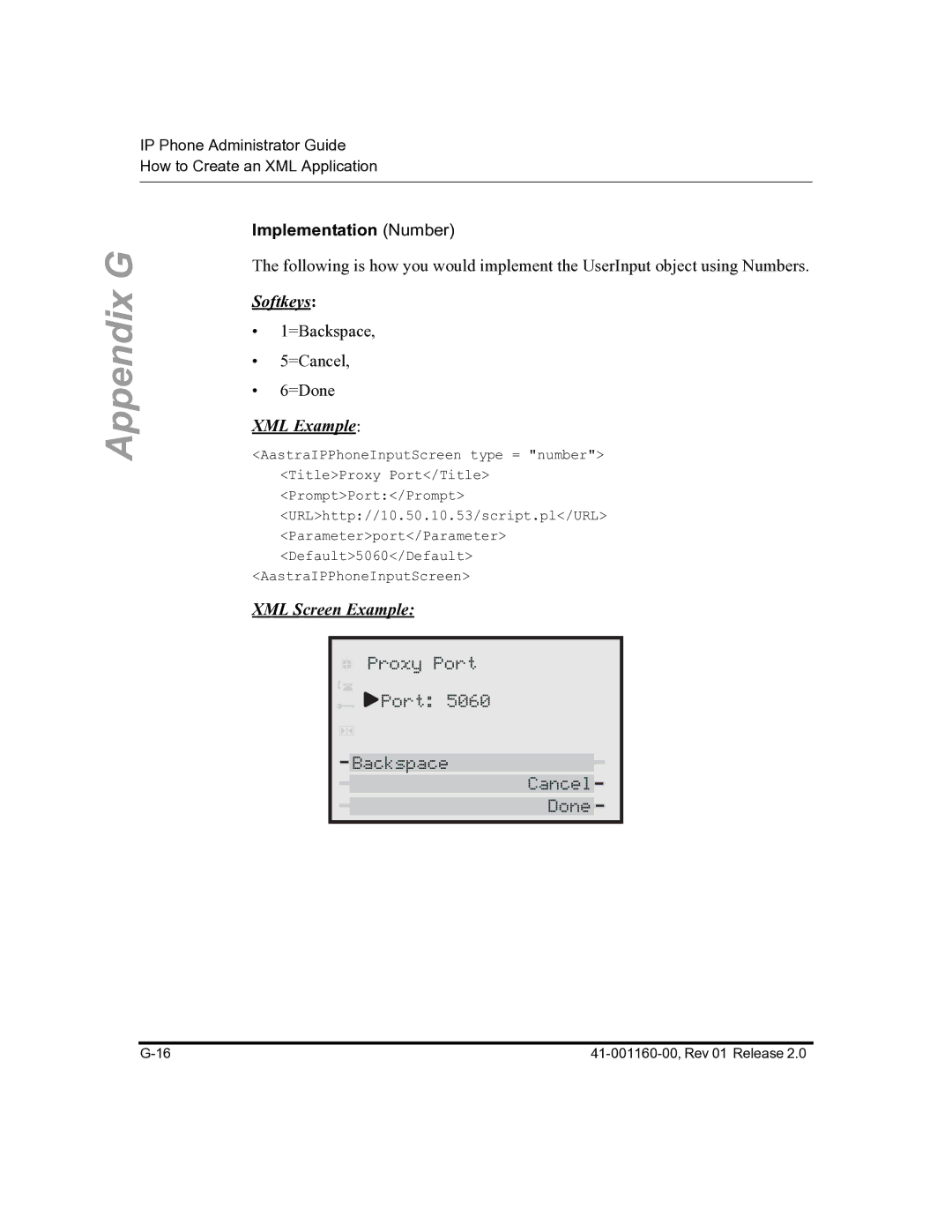 Aastra Telecom 57I C53I manual Proxy Port Backspace Cancel Done, Implementation Number 