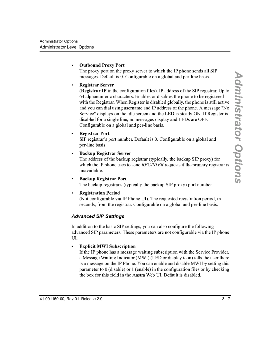 Aastra Telecom 57I C53I manual Advanced SIP Settings 