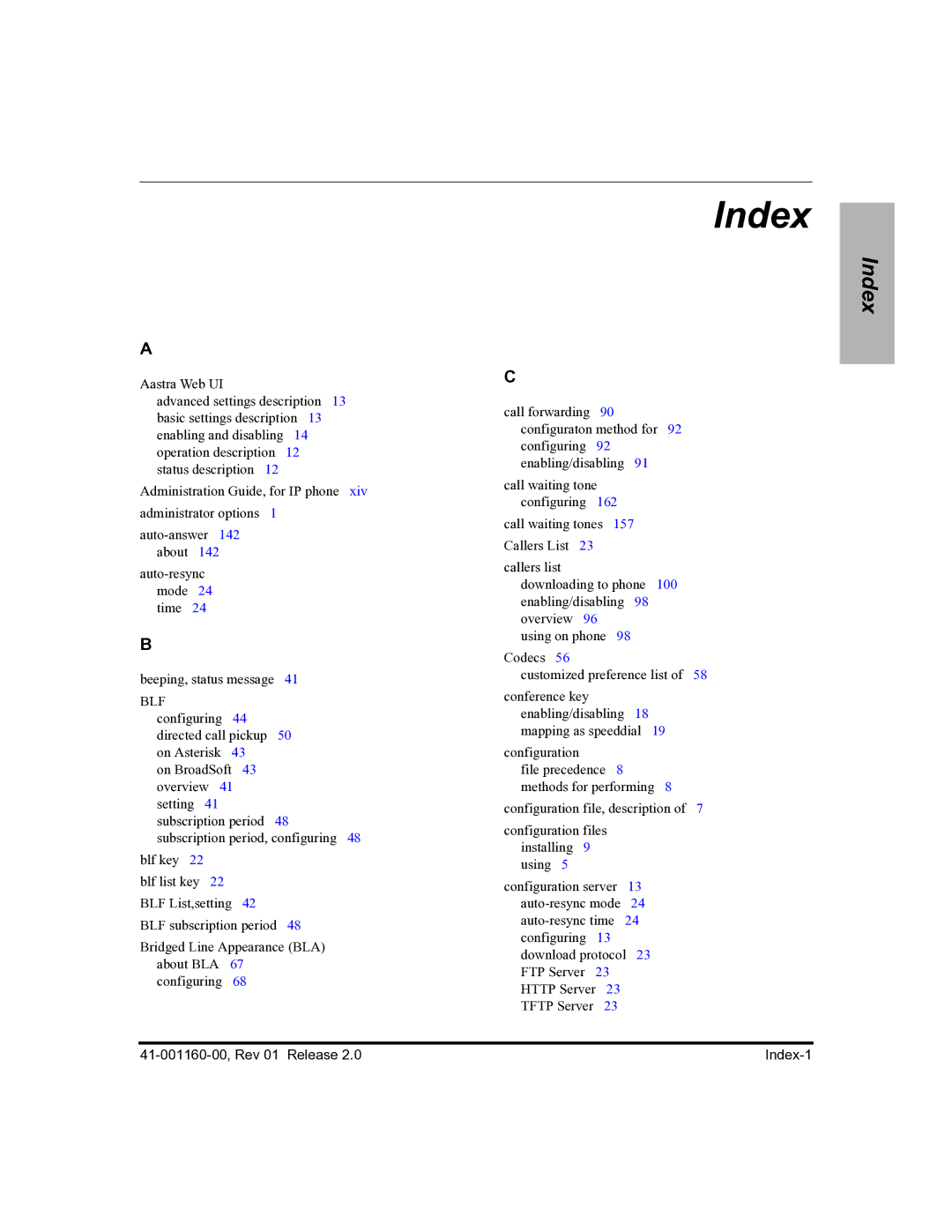 Aastra Telecom 57I C53I manual Index 