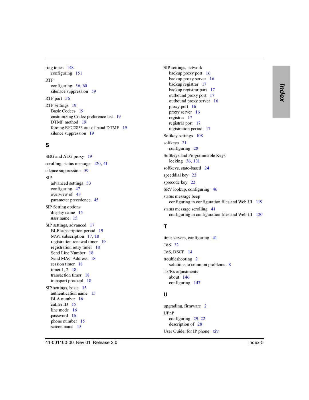 Aastra Telecom 57I C53I manual 41-001160-00, Rev 01 Release Index-5 