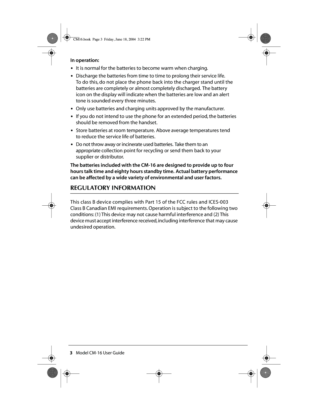 Aastra Telecom CM-16 manual Regulatory Information 