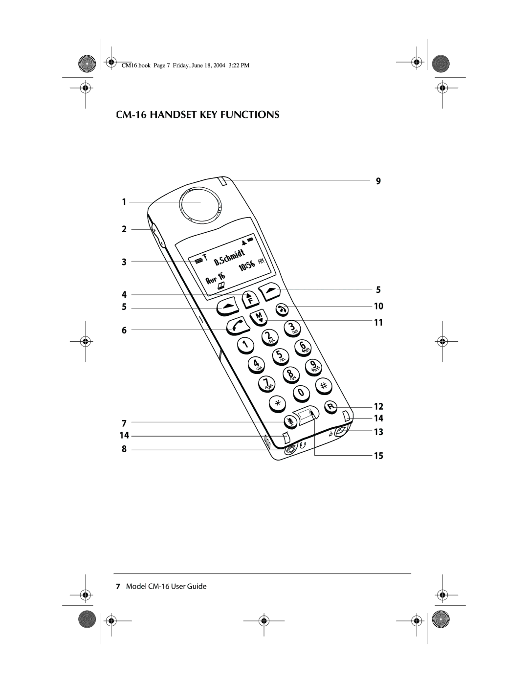 Aastra Telecom manual CM-16 Handset KEY Functions 