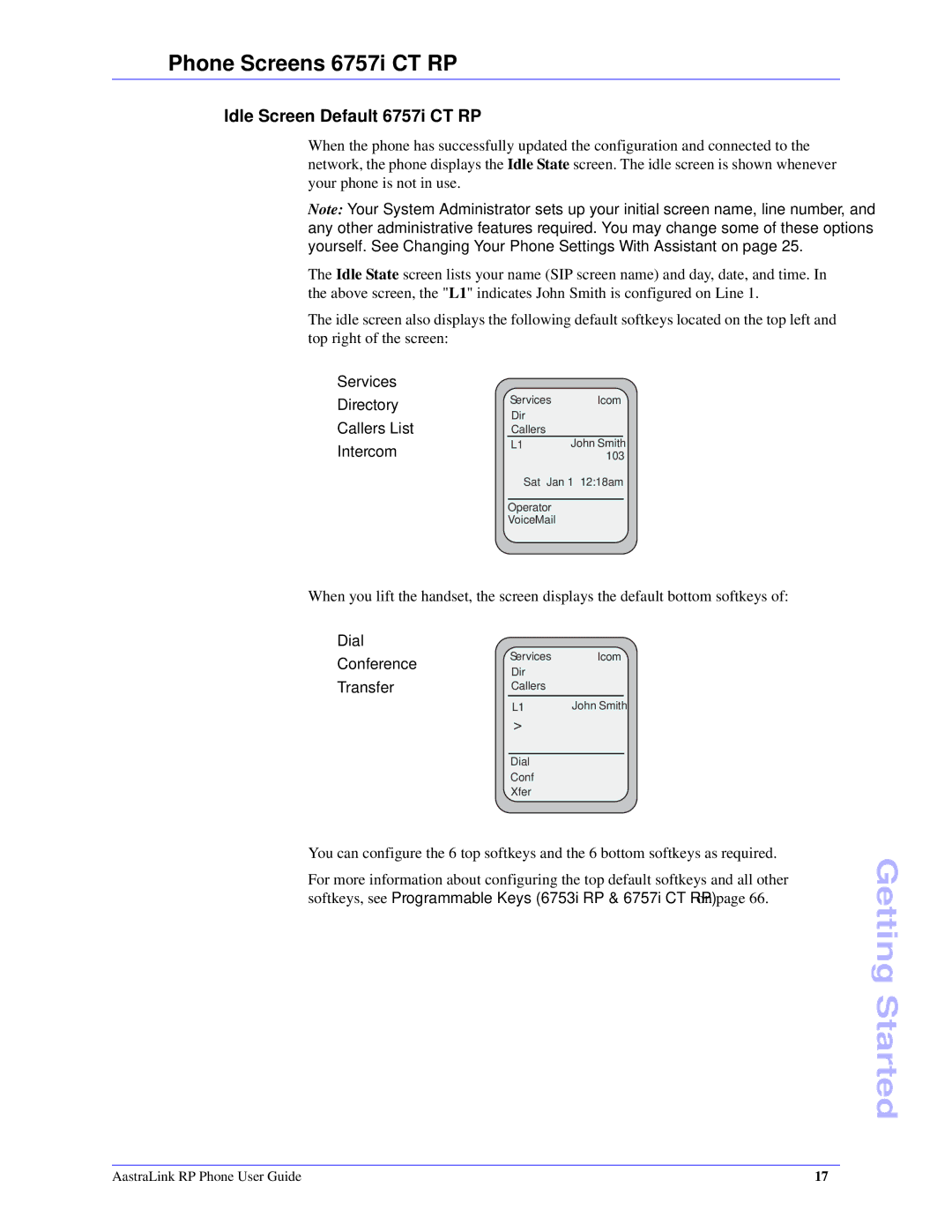 Aastra Telecom CT Cordless manual Phone Screens 6757i CT RP, Idle Screen Default 6757i CT RP 