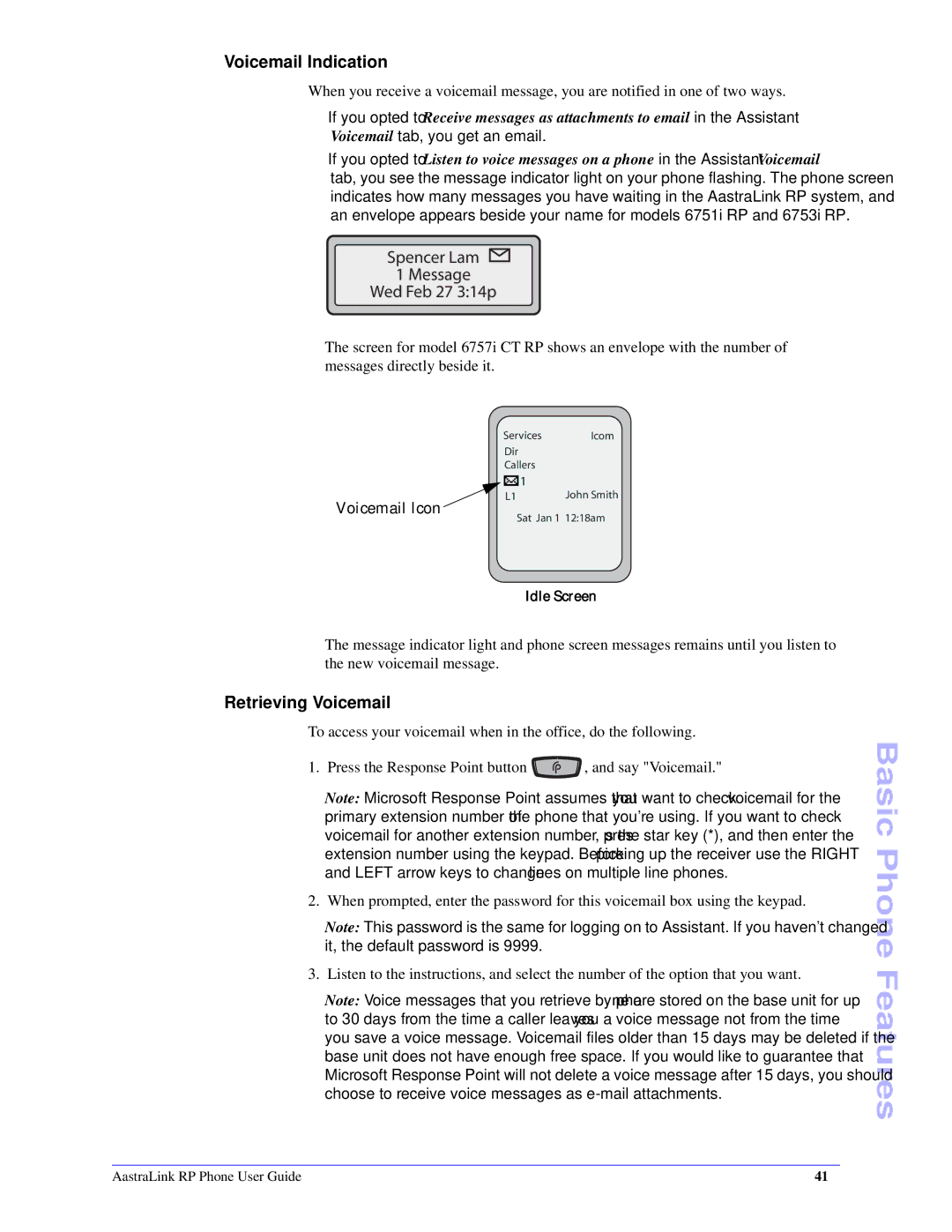 Aastra Telecom CT Cordless manual Voicemail Indication, Retrieving Voicemail 