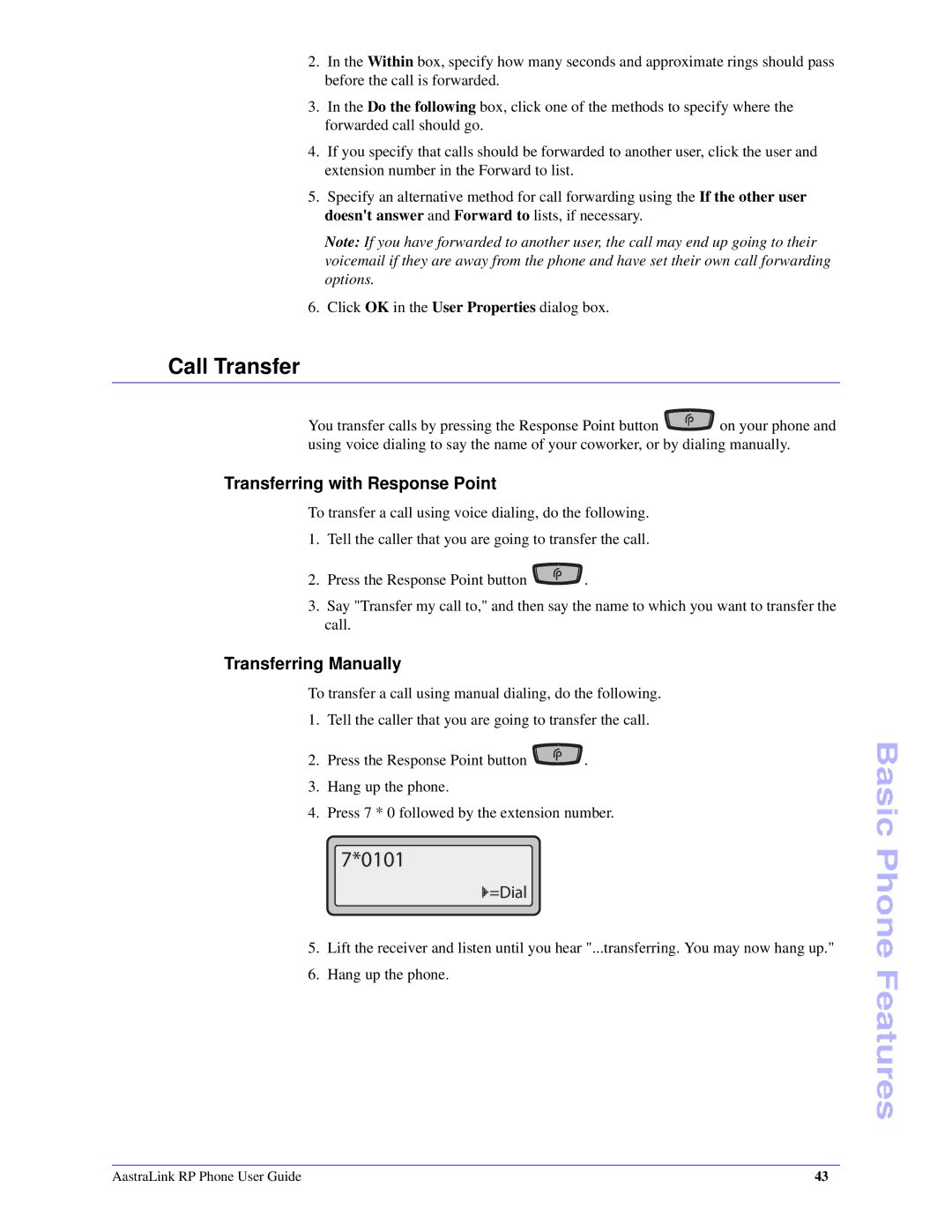 Aastra Telecom CT Cordless manual Call Transfer, Transferring with Response Point, Transferring Manually 