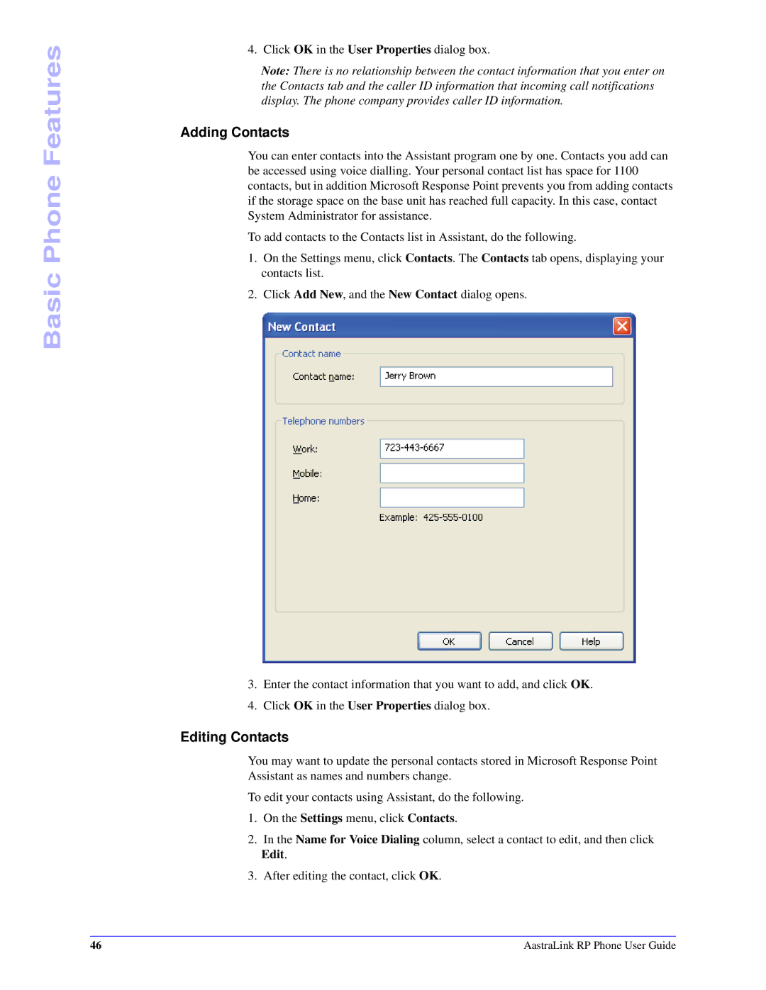 Aastra Telecom CT Cordless manual Adding Contacts, Editing Contacts 