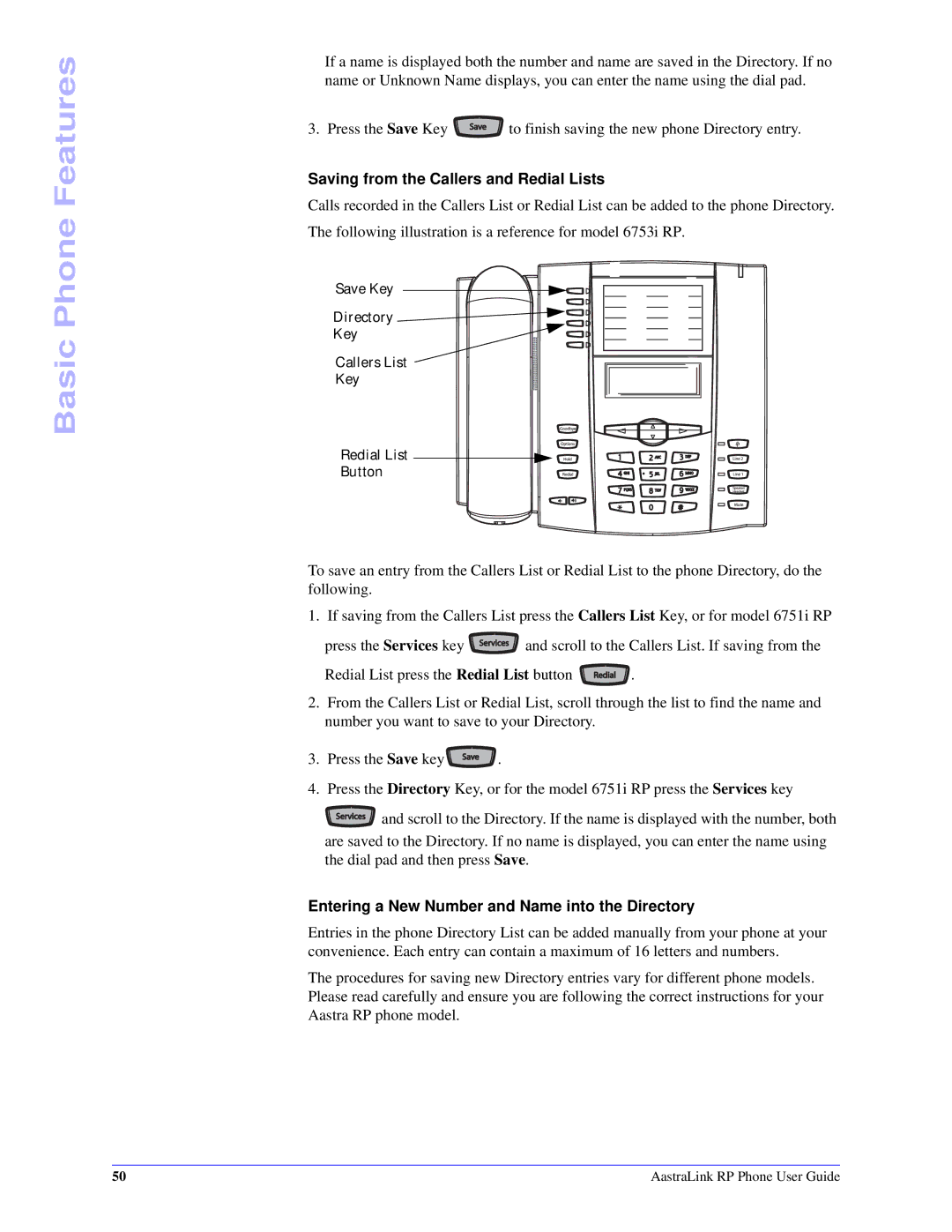 Aastra Telecom CT Cordless Saving from the Callers and Redial Lists, Entering a New Number and Name into the Directory 