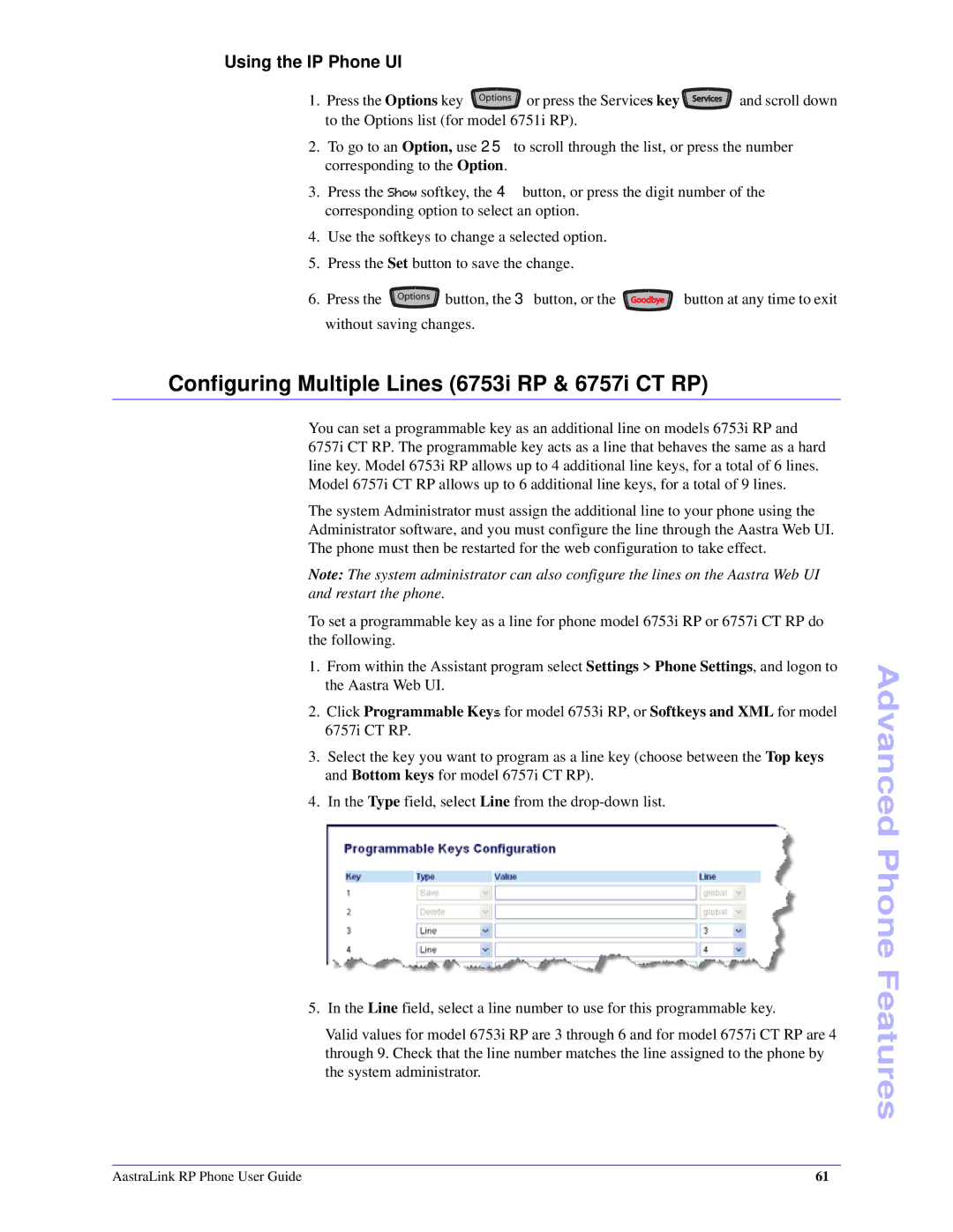 Aastra Telecom CT Cordless manual Configuring Multiple Lines 6753i RP & 6757i CT RP, Using the IP Phone UI 