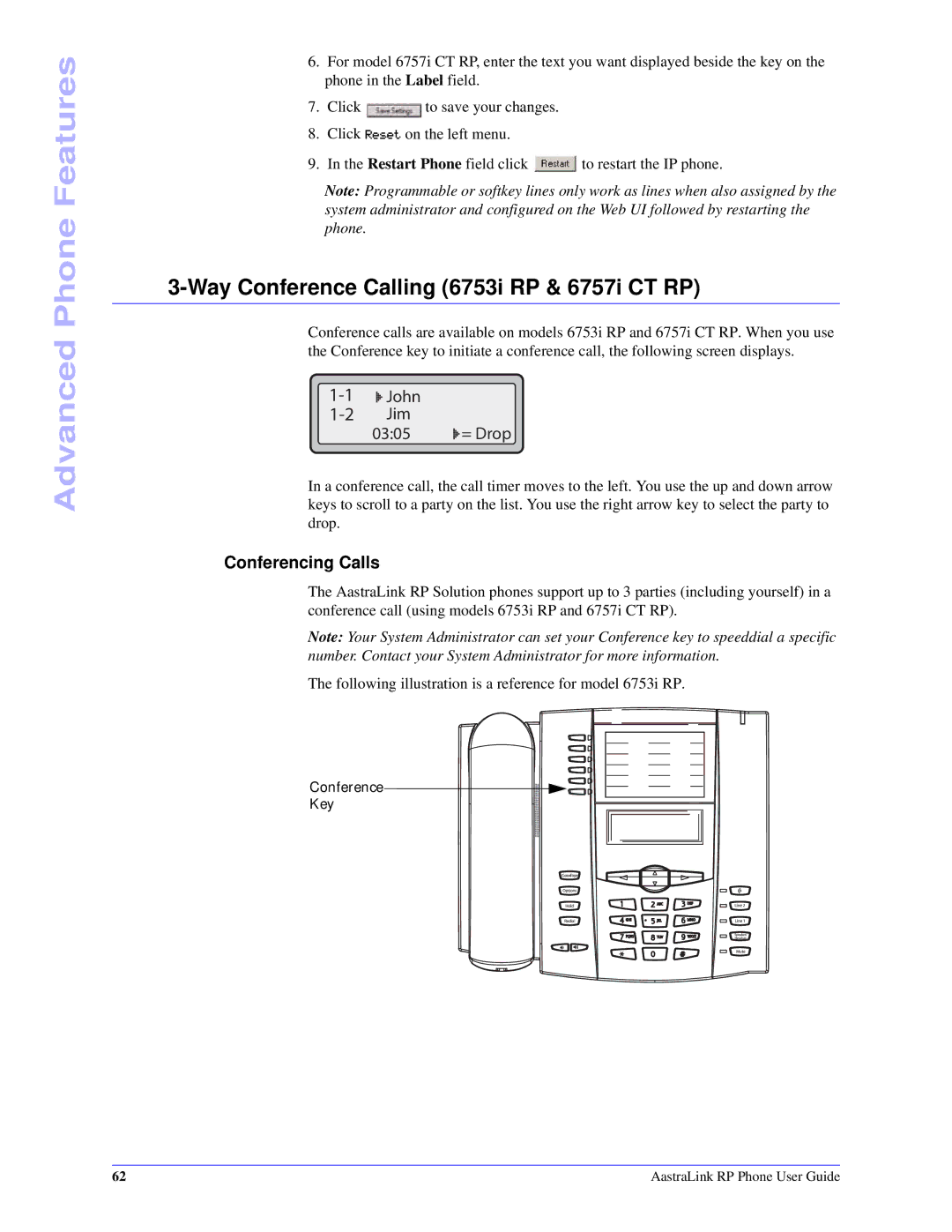 Aastra Telecom CT Cordless manual Way Conference Calling 6753i RP & 6757i CT RP, Conferencing Calls 
