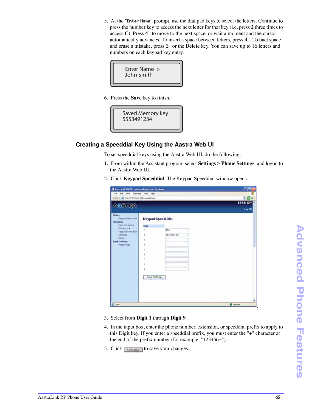 Aastra Telecom CT Cordless manual Creating a Speeddial Key Using the Aastra Web UI 